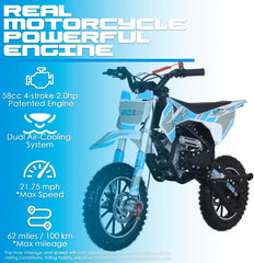 58cc Kids Dirt Bike SYXMOTO Gas Powered Mini Bike, 4 Stroke Off-Road Mini Bikes, Trail Bike with Speeds up to 21.75 MPH, Weight Support Up to 143 LBS - Available for PICK UP