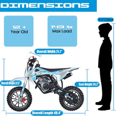 58cc Kids Dirt Bike SYXMOTO Gas Powered Mini Bike, 4 Stroke Off-Road Mini Bikes, Trail Bike with Speeds up to 21.75 MPH, Weight Support Up to 143 LBS - Available for PICK UP